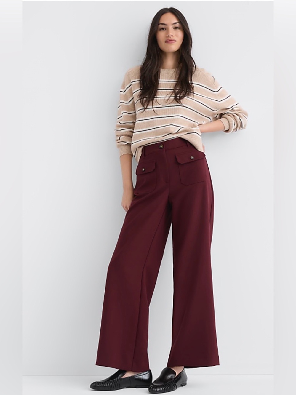 LOFT Palmer Wide Leg Pants Chianti Burgundy High Rise Women’s Size 8